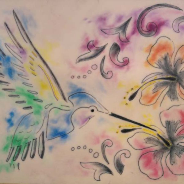 Watercolor Tattoo Kolibri Blumen I
